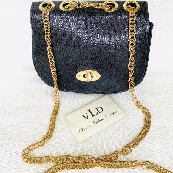 New Victoria Leland Designs Shimmer Crossbody Bag Gold Chain Strap - Picture 2 of 9